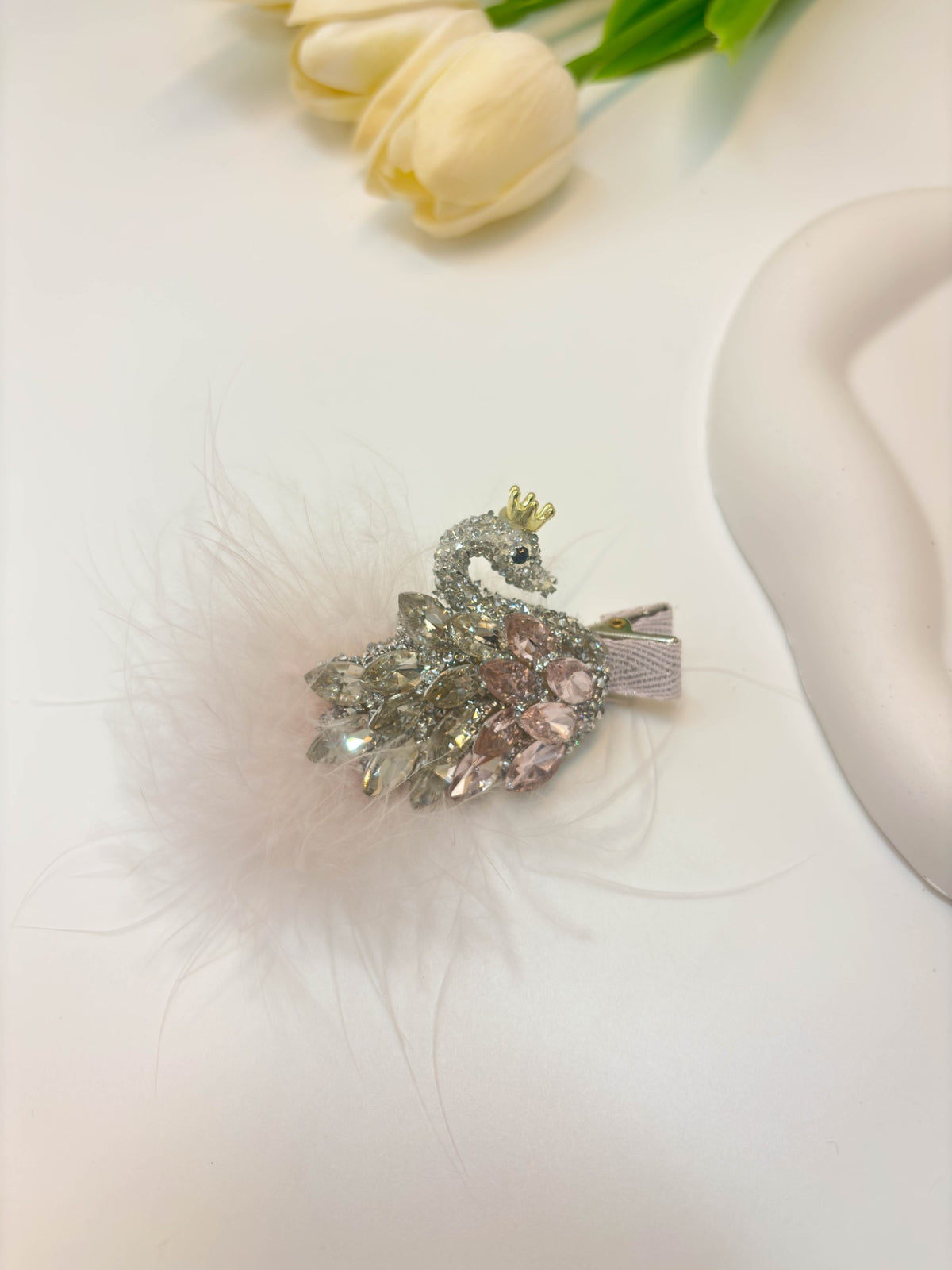 Rhinestone Crowned Swan Alligator Hair Clip