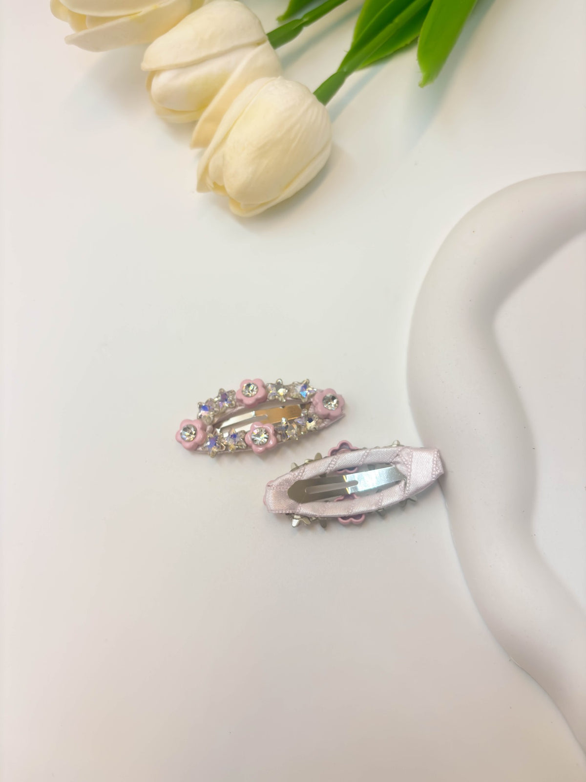 Korean Style Floral Rhinestone Snap Hair Clips