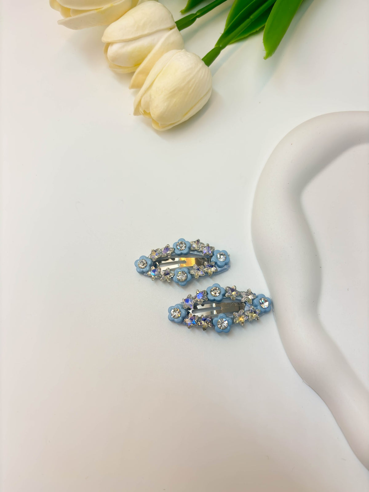 Korean Style Floral Rhinestone Snap Hair Clips
