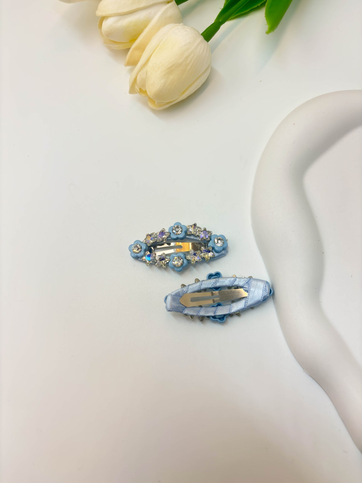 Korean Style Floral Rhinestone Snap Hair Clips
