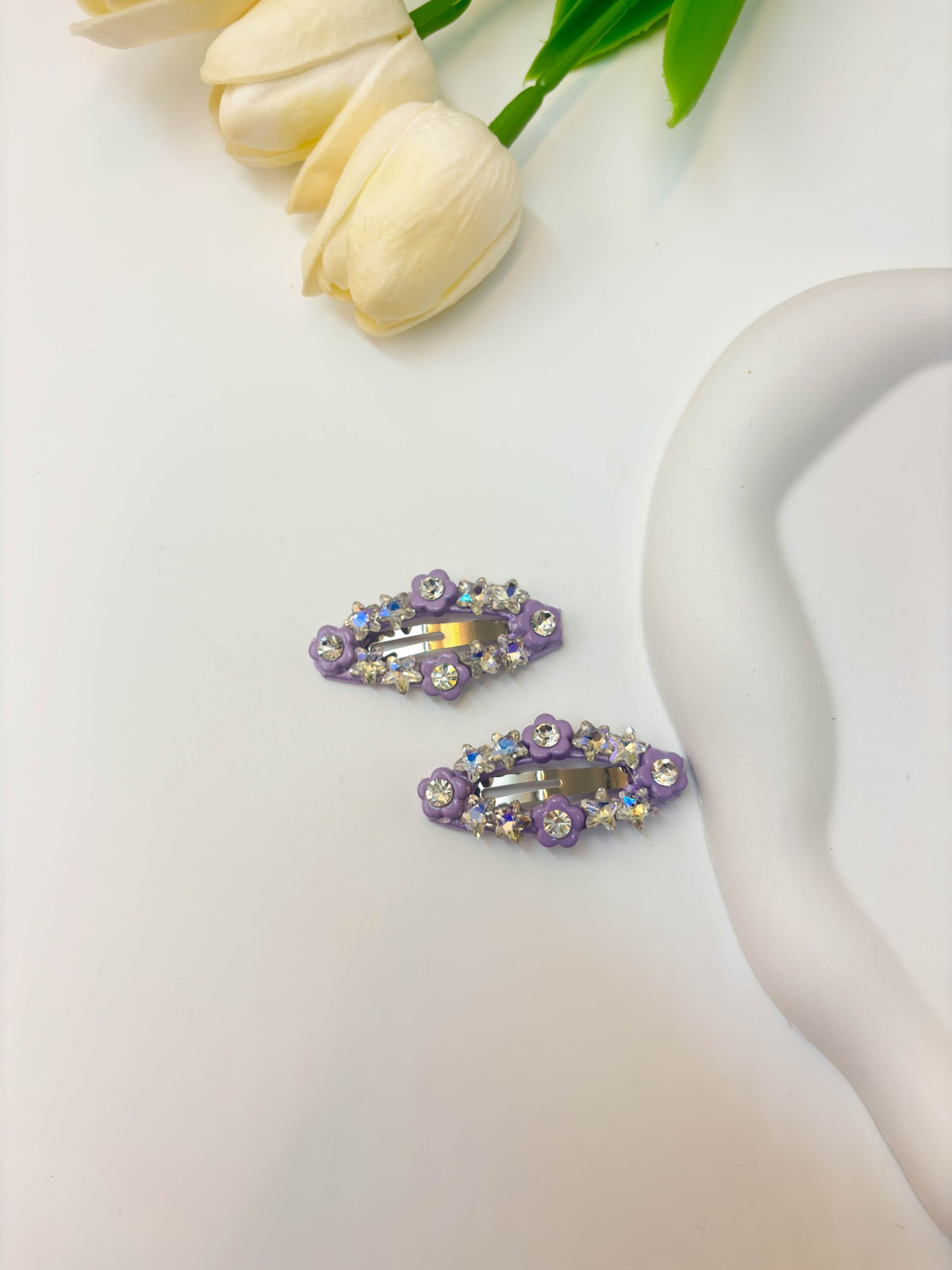 Korean Style Floral Rhinestone Snap Hair Clips