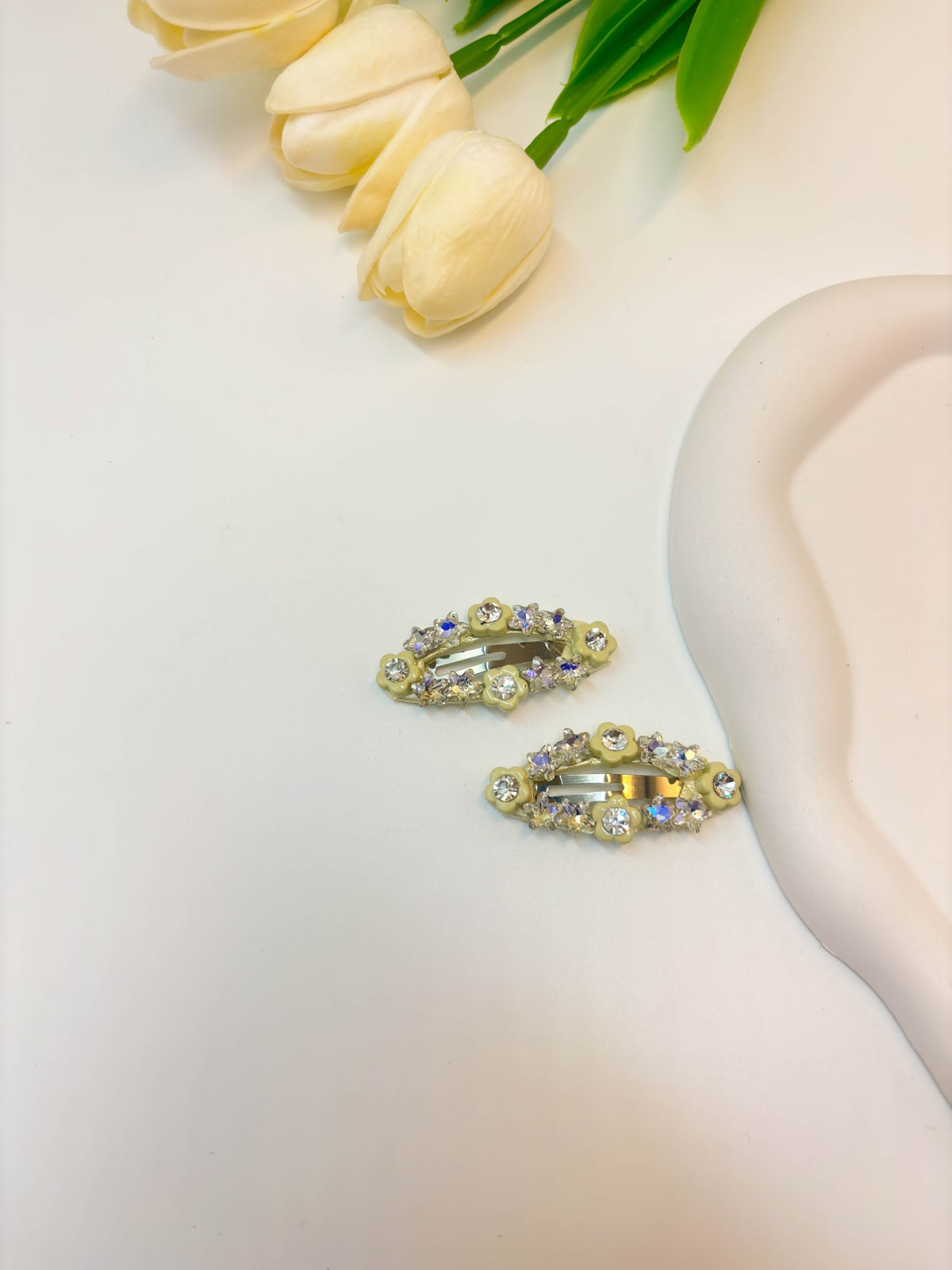 Korean Style Floral Rhinestone Snap Hair Clips