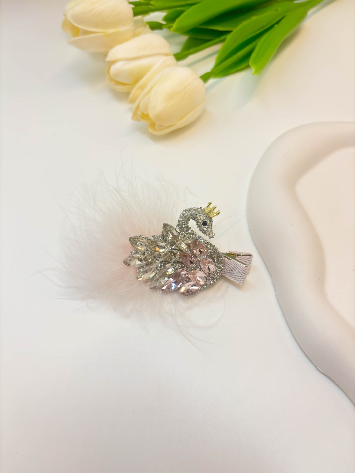 Rhinestone Crowned Swan Alligator Hair Clip
