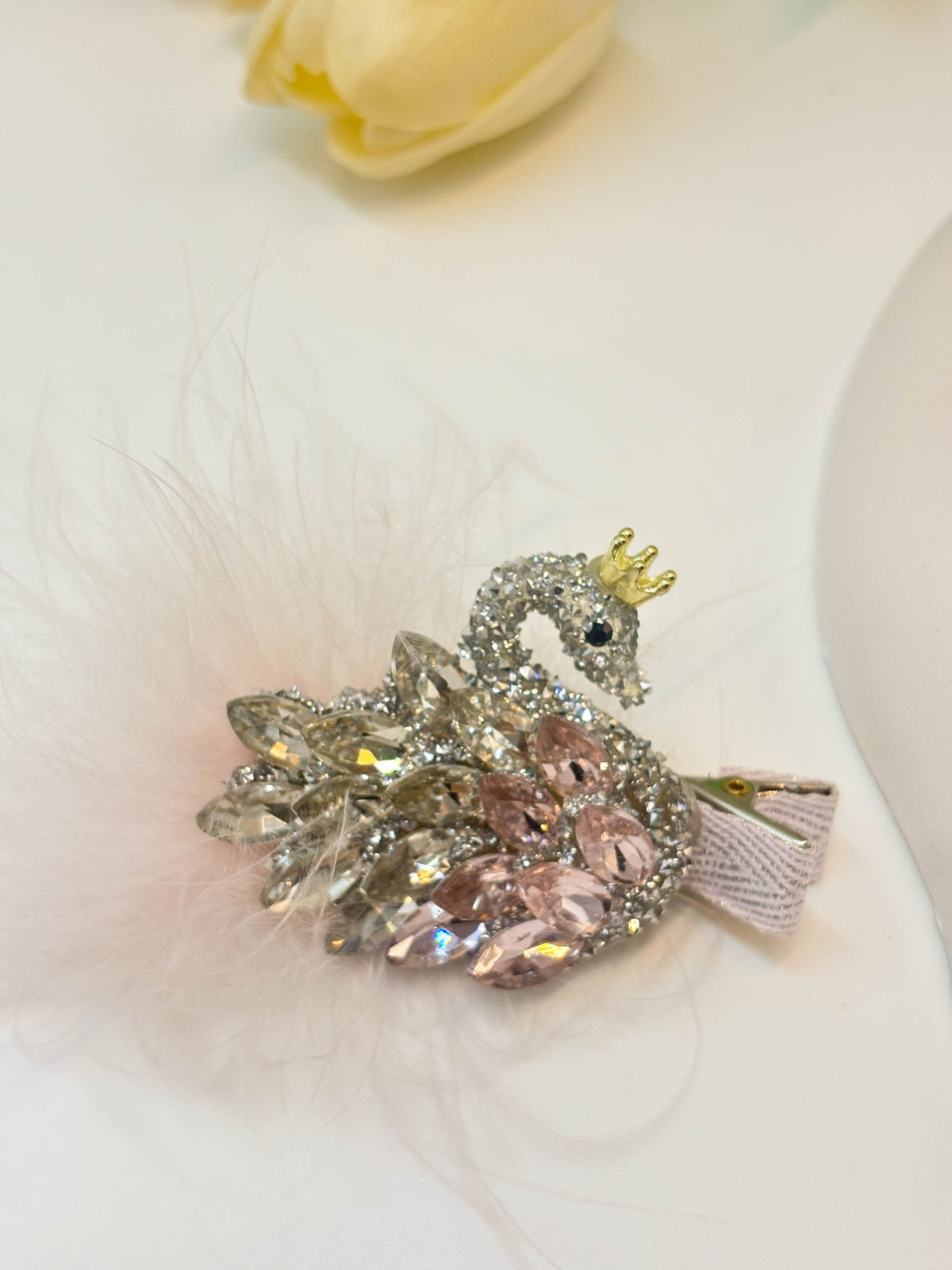 Rhinestone Crowned Swan Alligator Hair Clip
