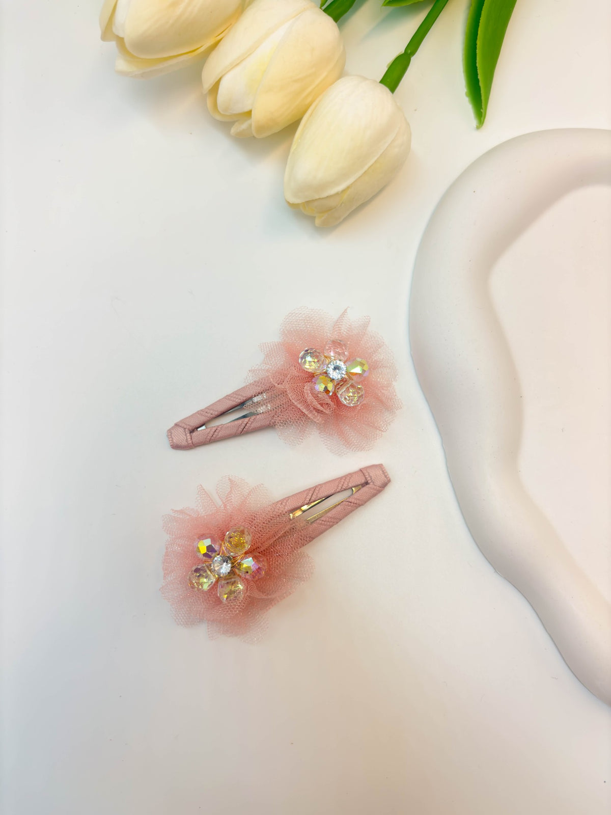 Korean Style Mesh Flower Ribbon BB Clips
