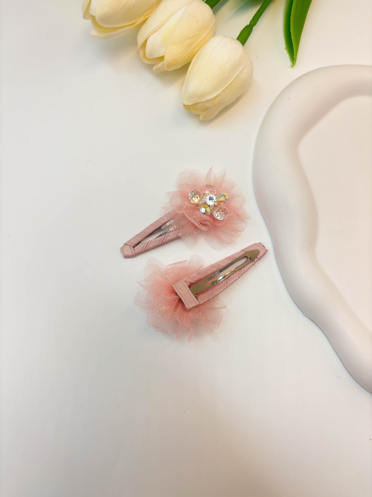 Korean Style Mesh Flower Ribbon BB Clips