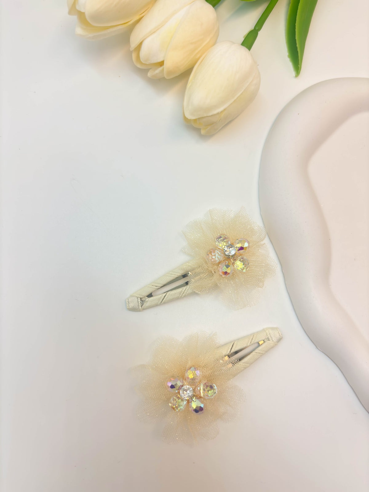 Korean Style Mesh Flower Ribbon BB Clips