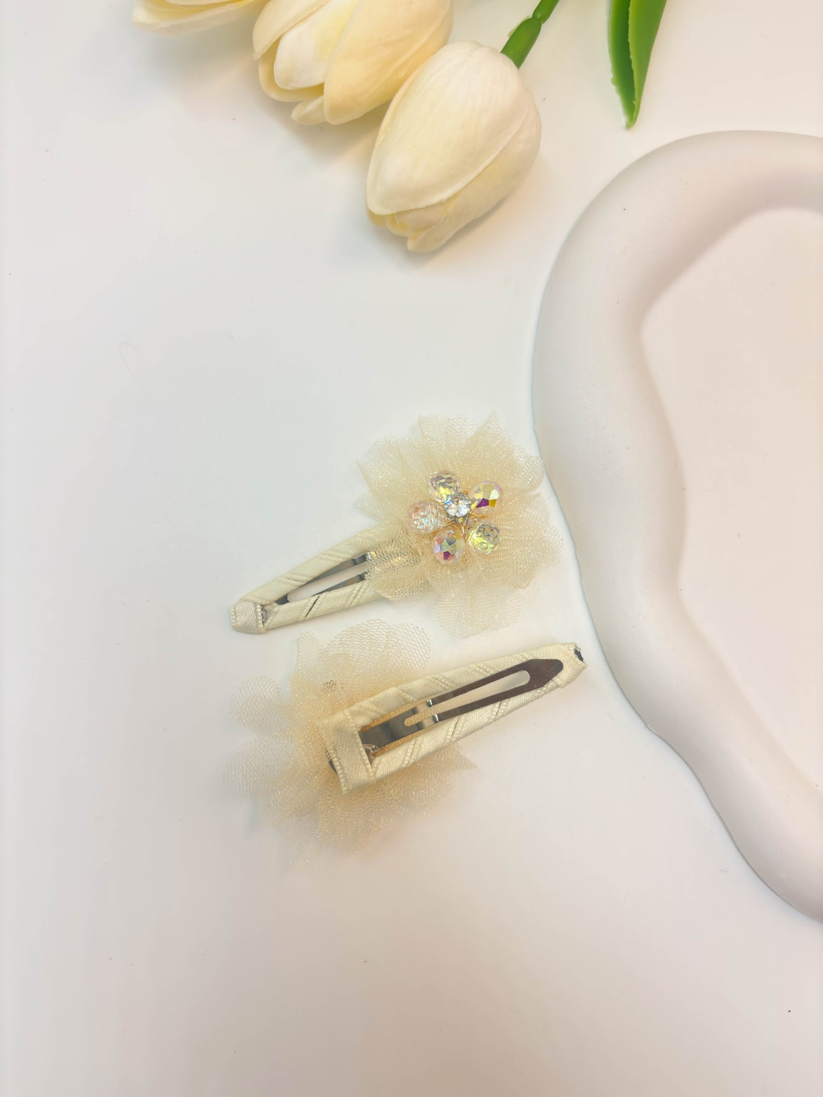 Korean Style Mesh Flower Ribbon BB Clips