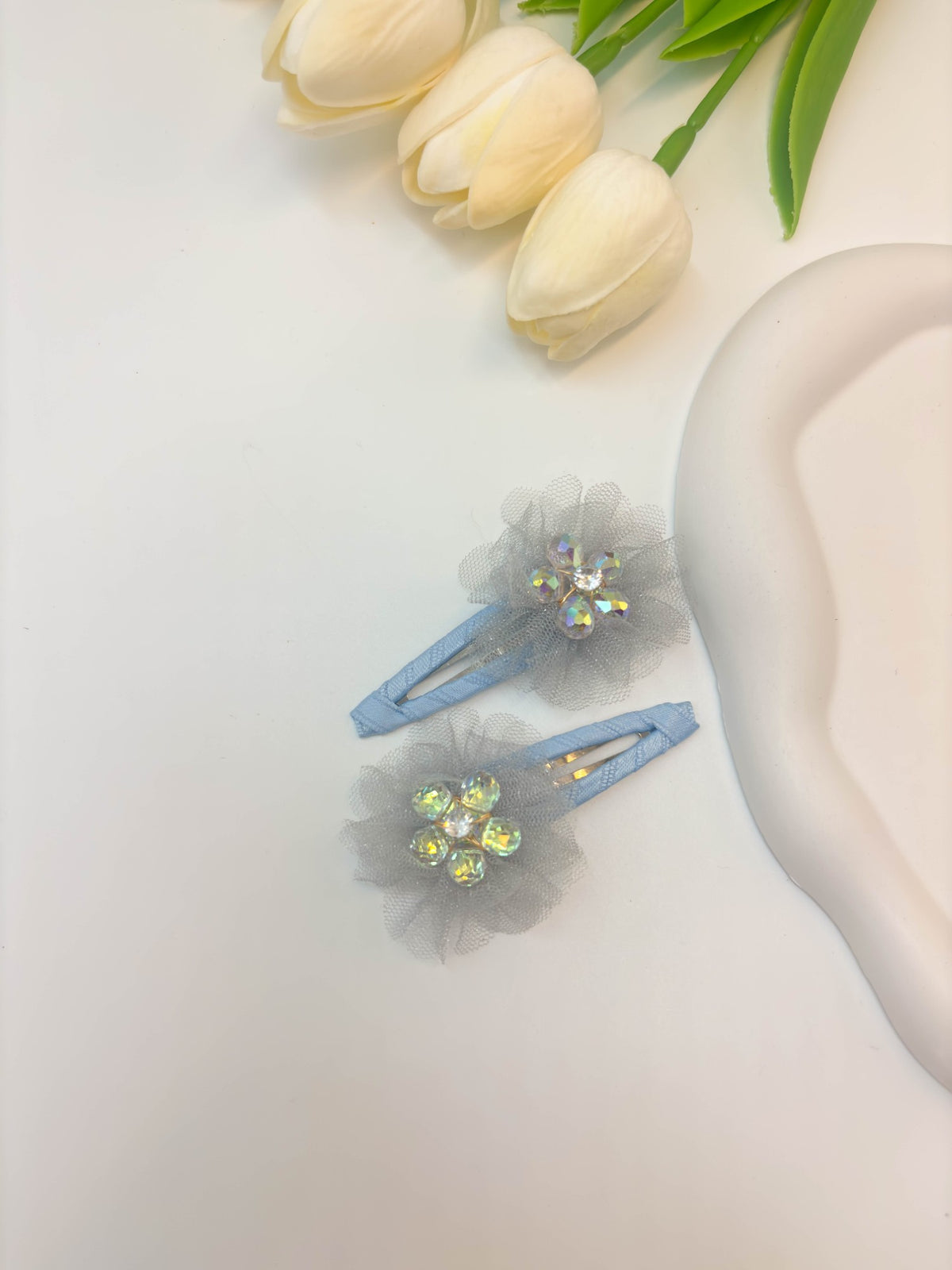 Korean Style Mesh Flower Ribbon BB Clips