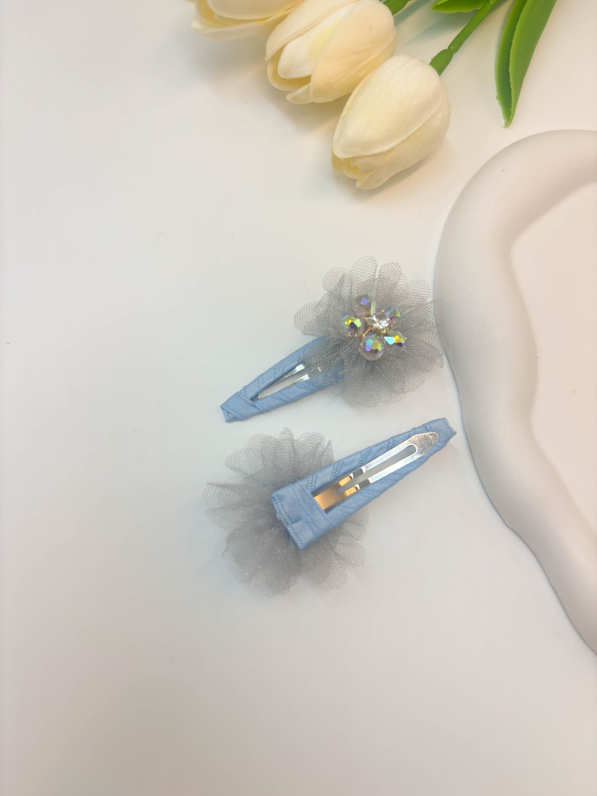 Korean Style Mesh Flower Ribbon BB Clips