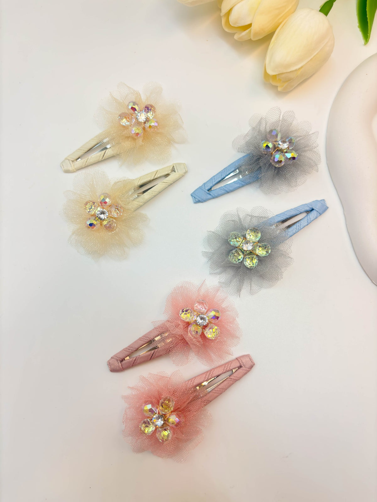 Korean Style Mesh Flower Ribbon BB Clips