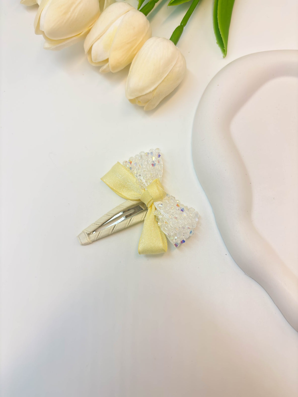 Korean Crystal Beaded Bow Snap Hair Clip