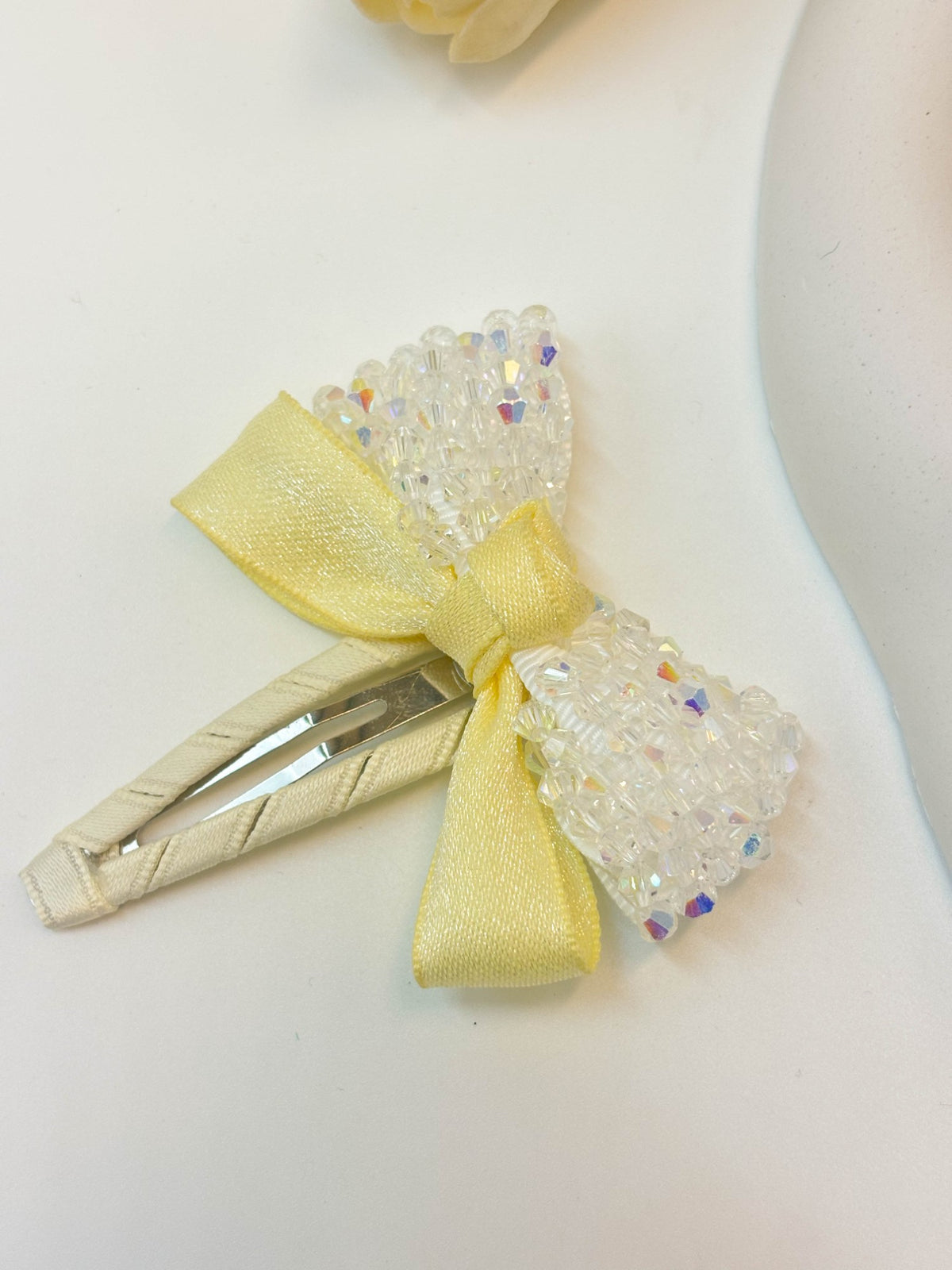 Korean Crystal Beaded Bow Snap Hair Clip
