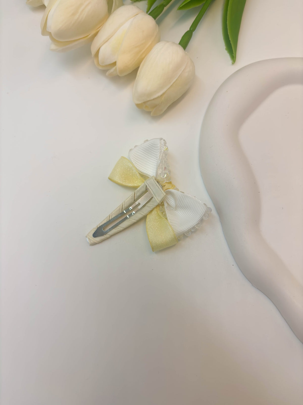 Korean Crystal Beaded Bow Snap Hair Clip