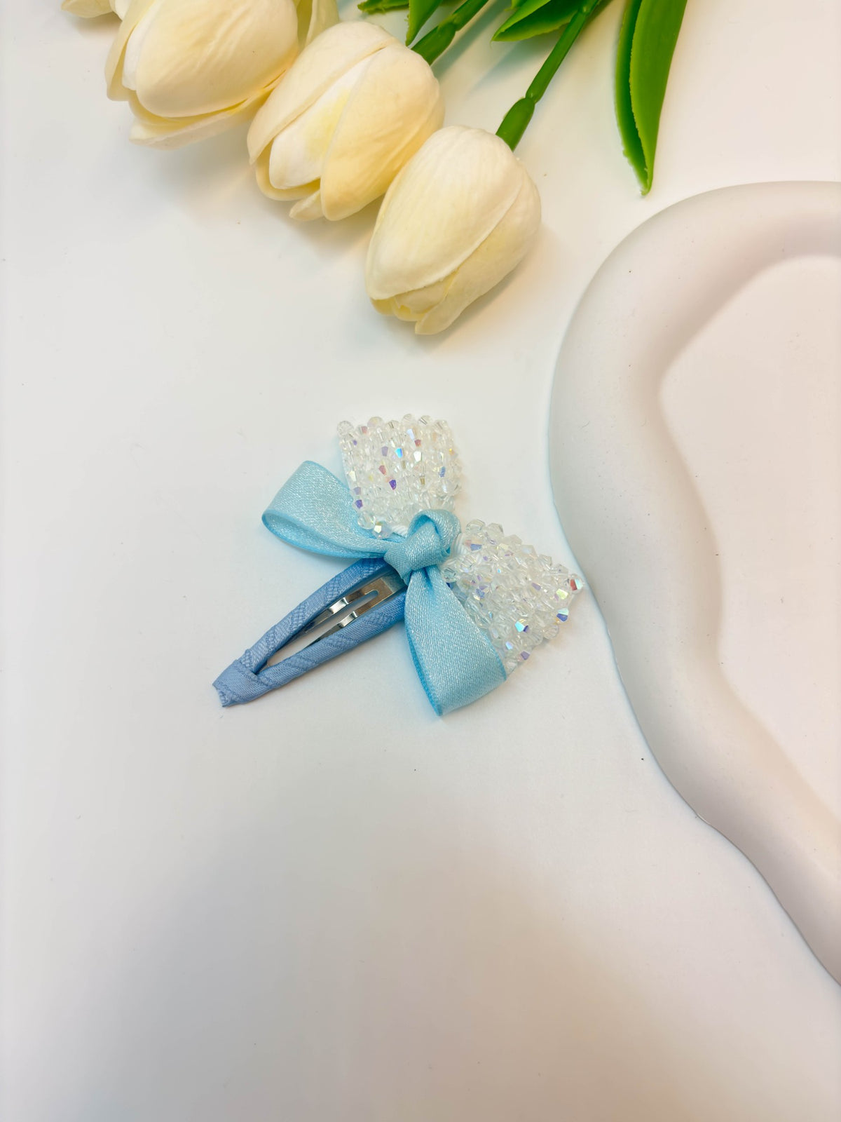 Korean Crystal Beaded Bow Snap Hair Clip