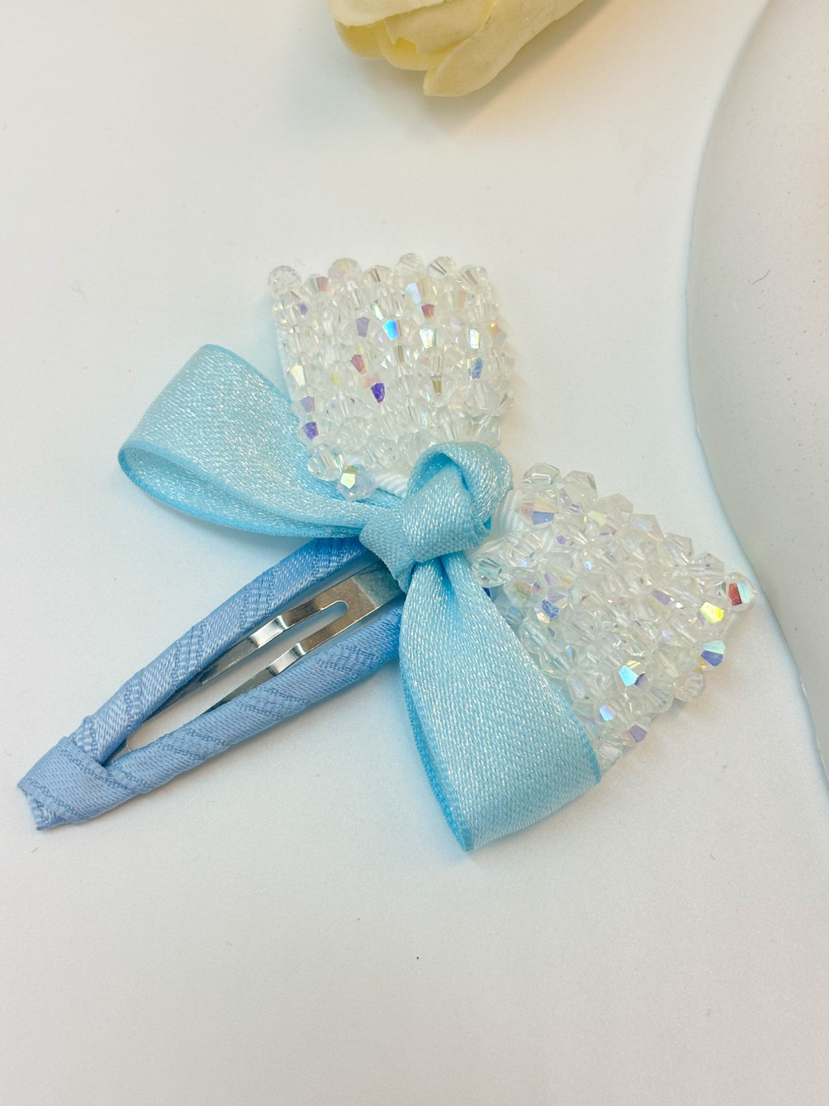Korean Crystal Beaded Bow Snap Hair Clip
