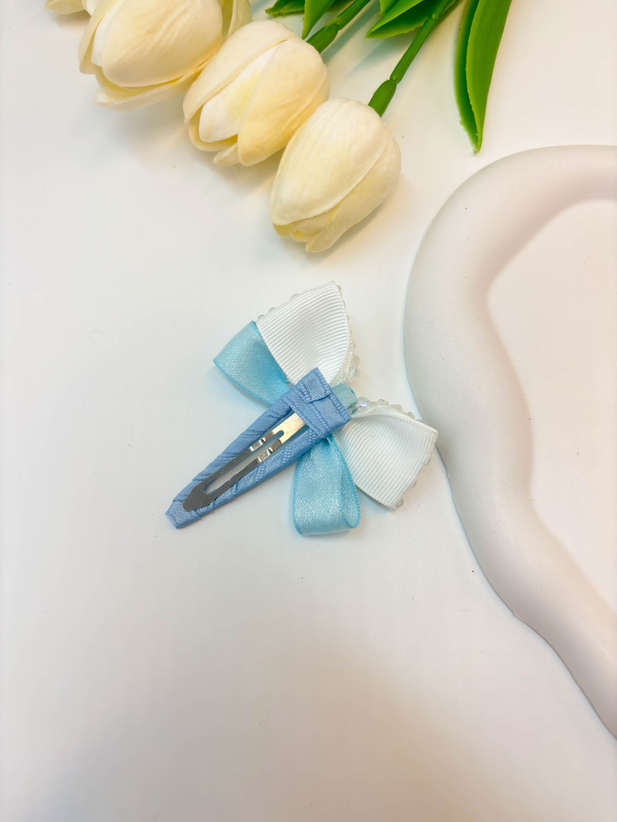 Korean Crystal Beaded Bow Snap Hair Clip