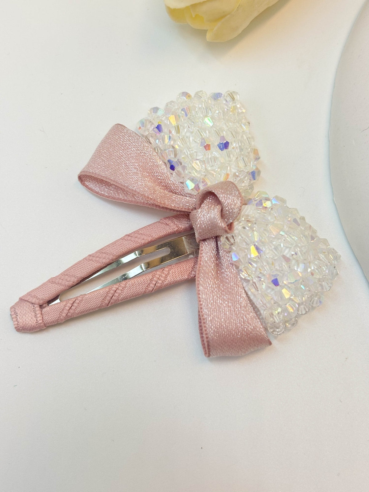 Korean Crystal Beaded Bow Snap Hair Clip