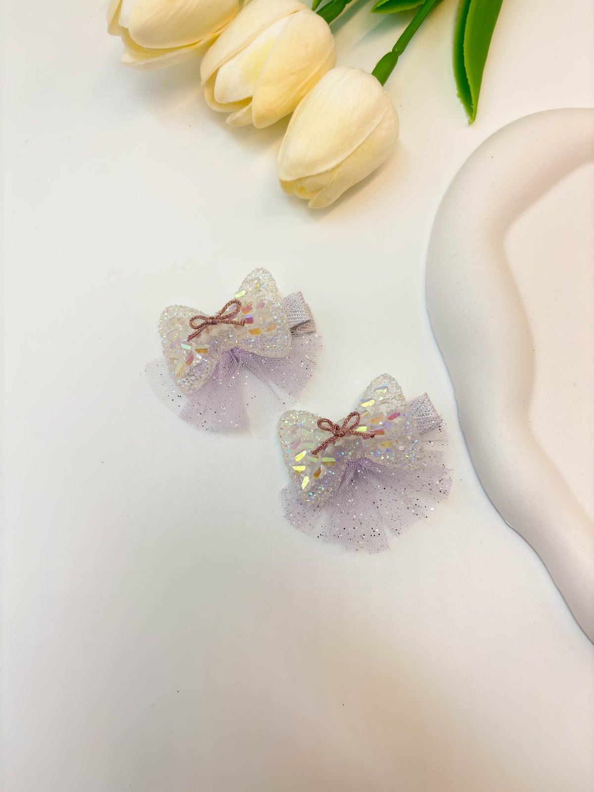 Sparkly Sequin & Tulle Bow Alligator Hair Clips