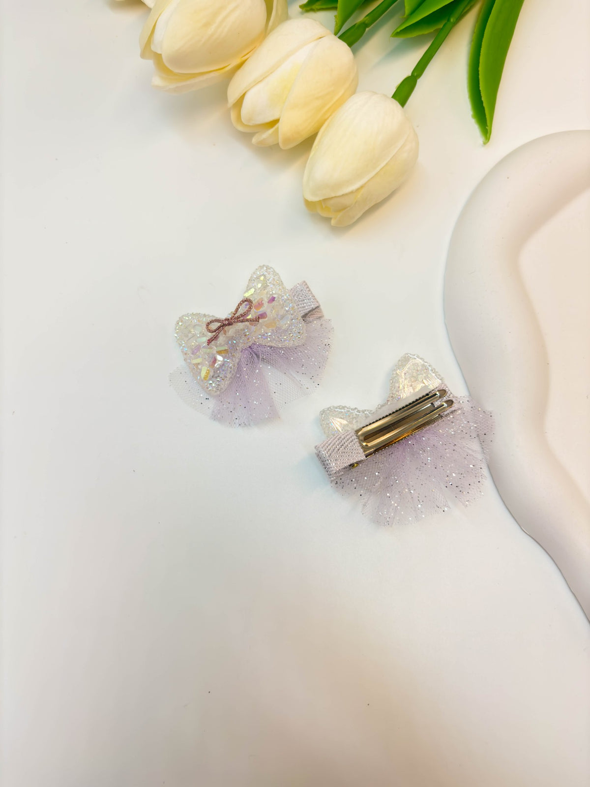 Sparkly Sequin & Tulle Bow Alligator Hair Clips