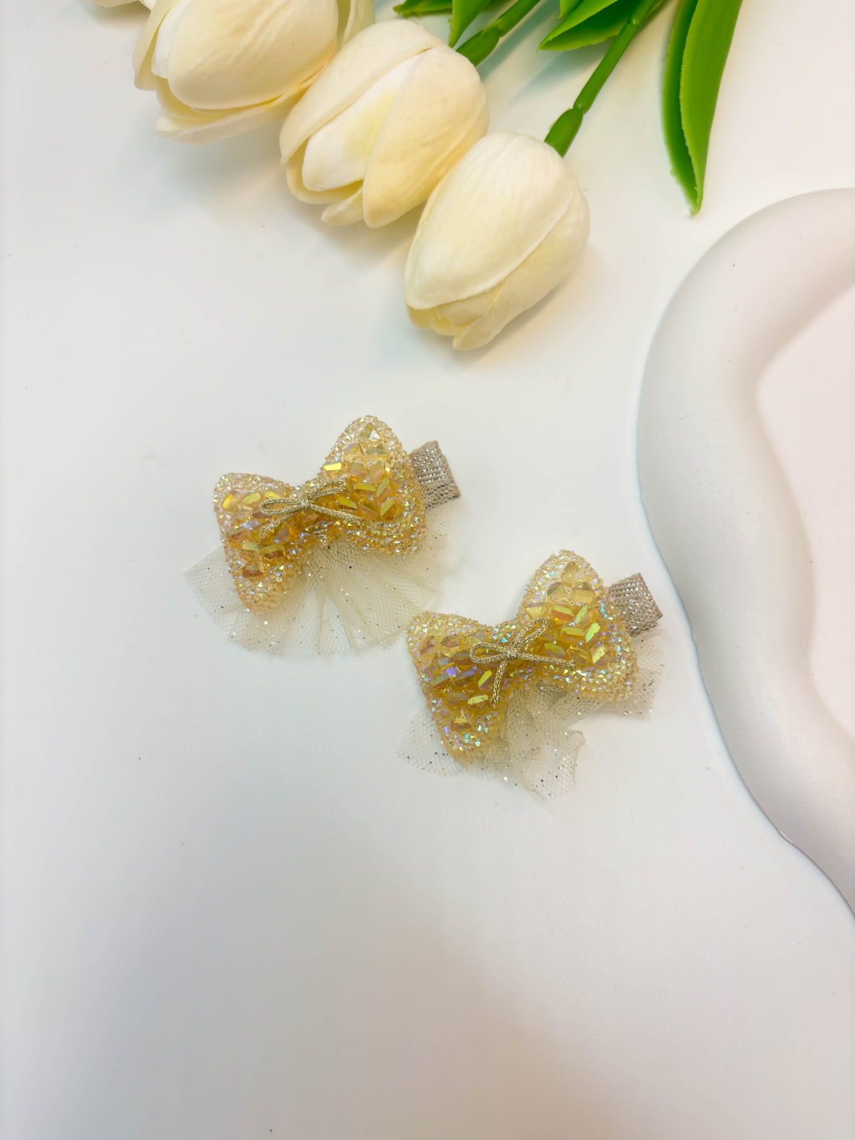 Sparkly Sequin & Tulle Bow Alligator Hair Clips