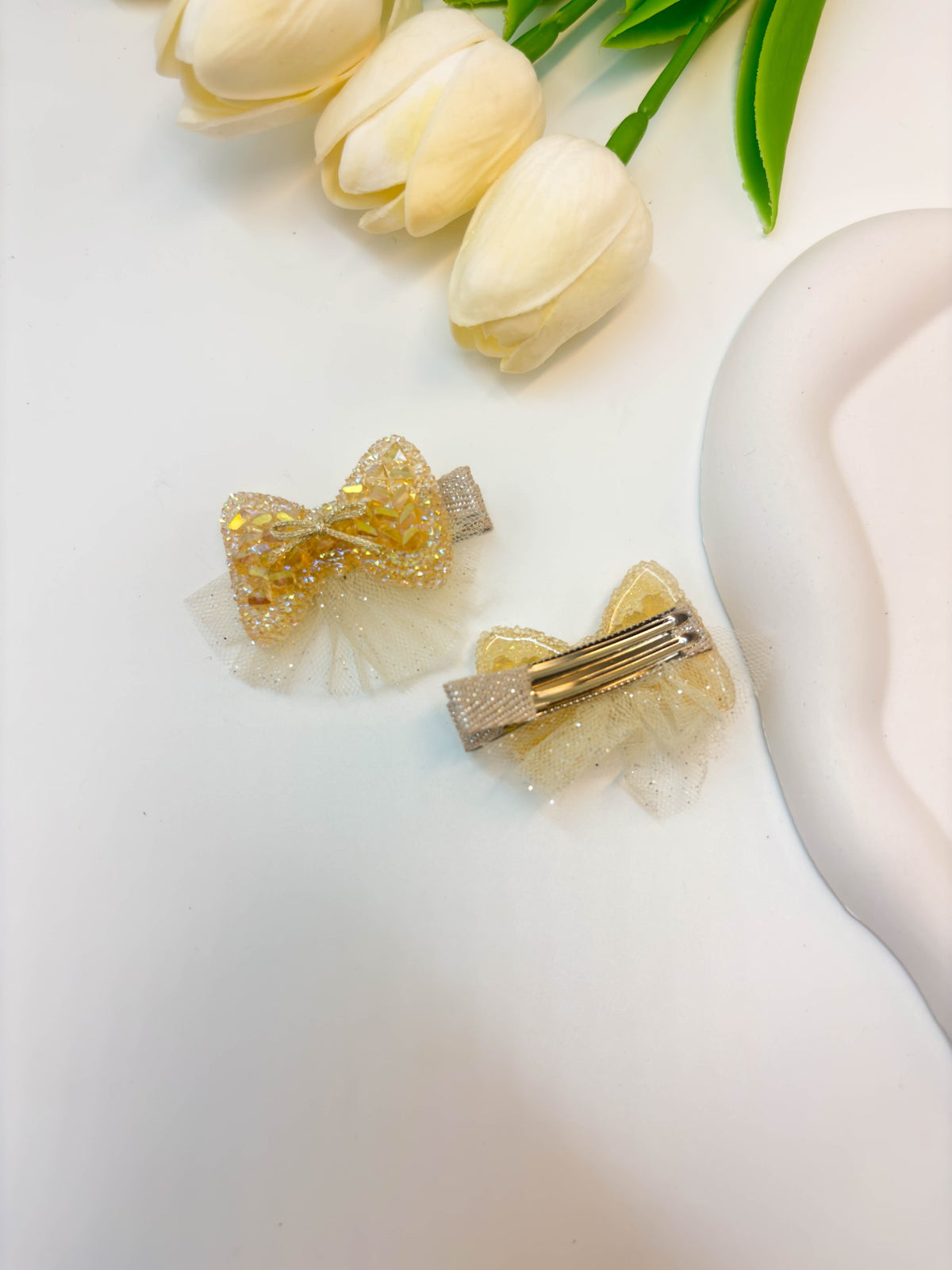 Sparkly Sequin & Tulle Bow Alligator Hair Clips