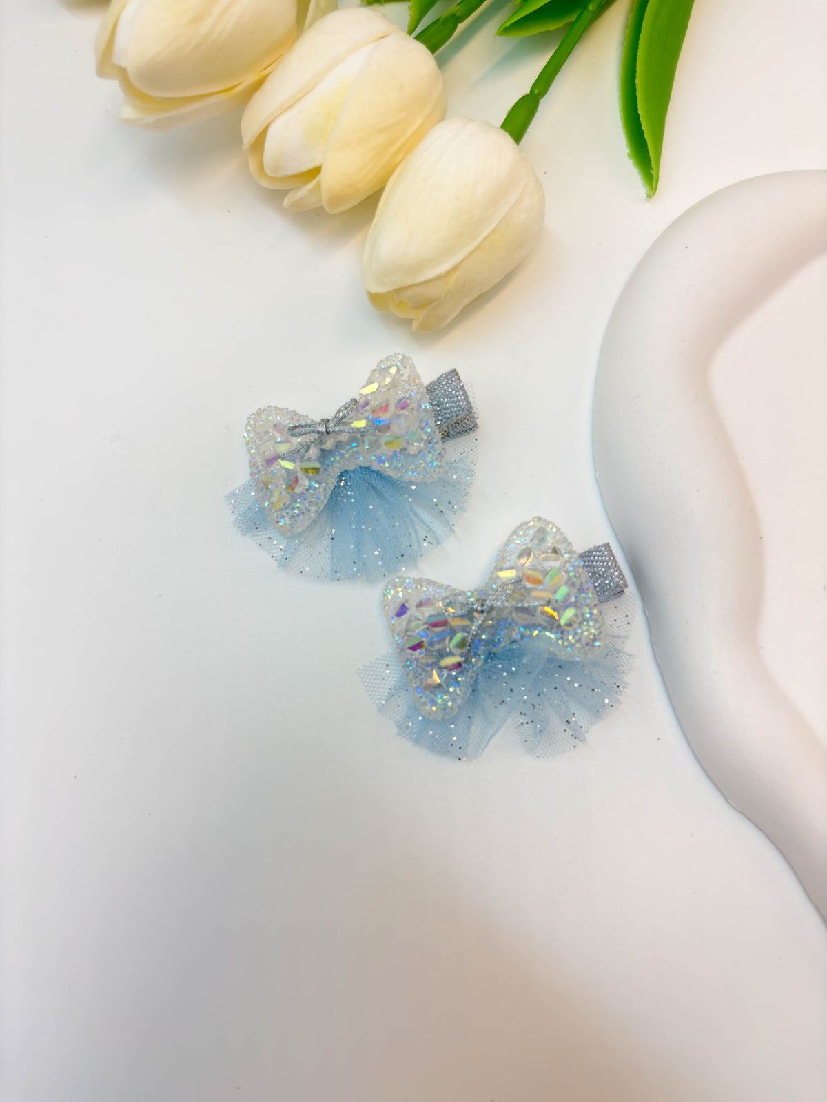 Sparkly Sequin & Tulle Bow Alligator Hair Clips