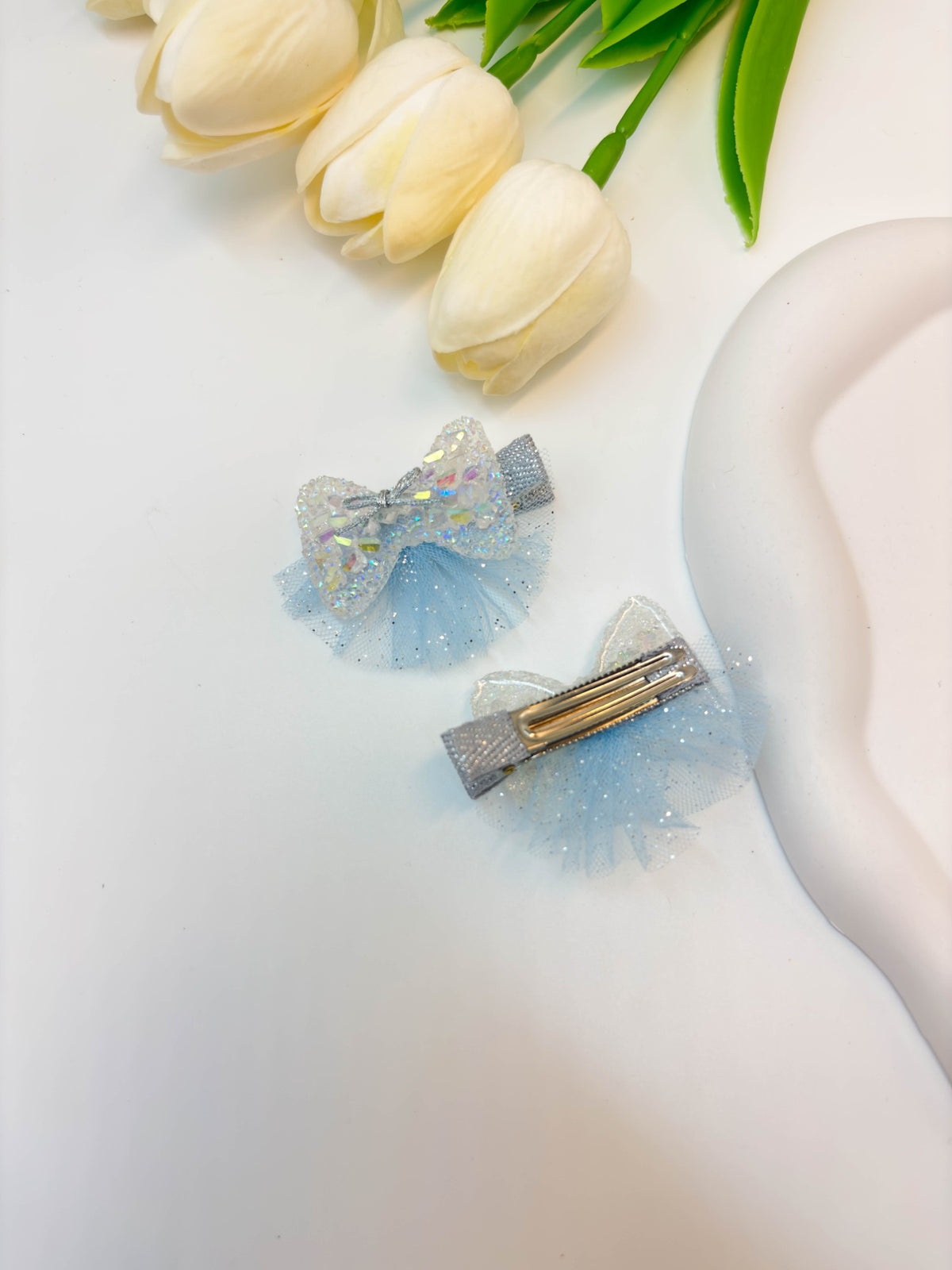 Sparkly Sequin & Tulle Bow Alligator Hair Clips
