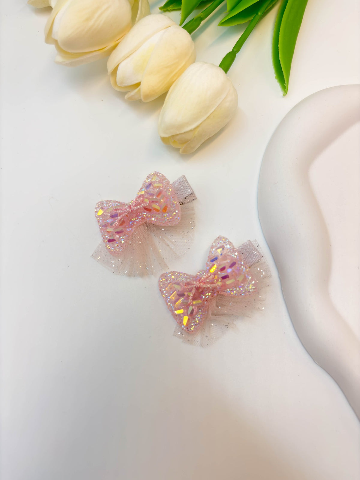 Sparkly Sequin & Tulle Bow Alligator Hair Clips