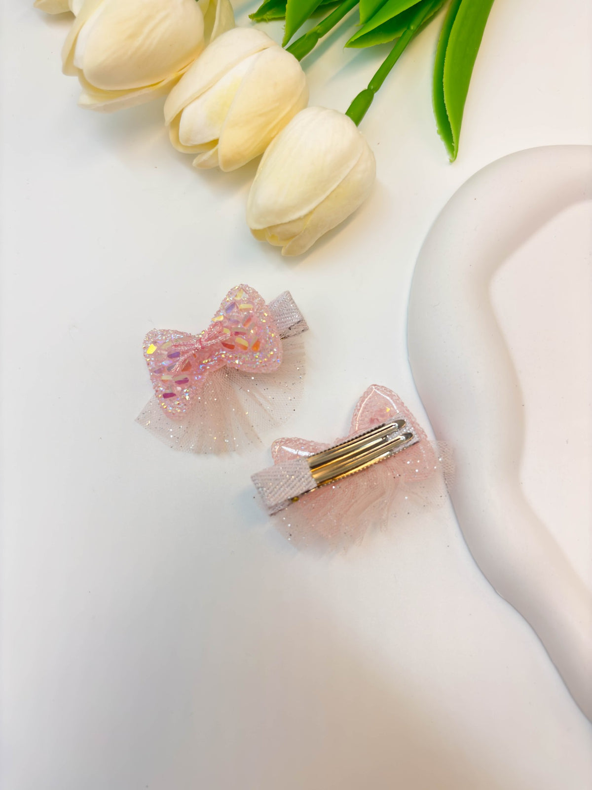 Sparkly Sequin & Tulle Bow Alligator Hair Clips