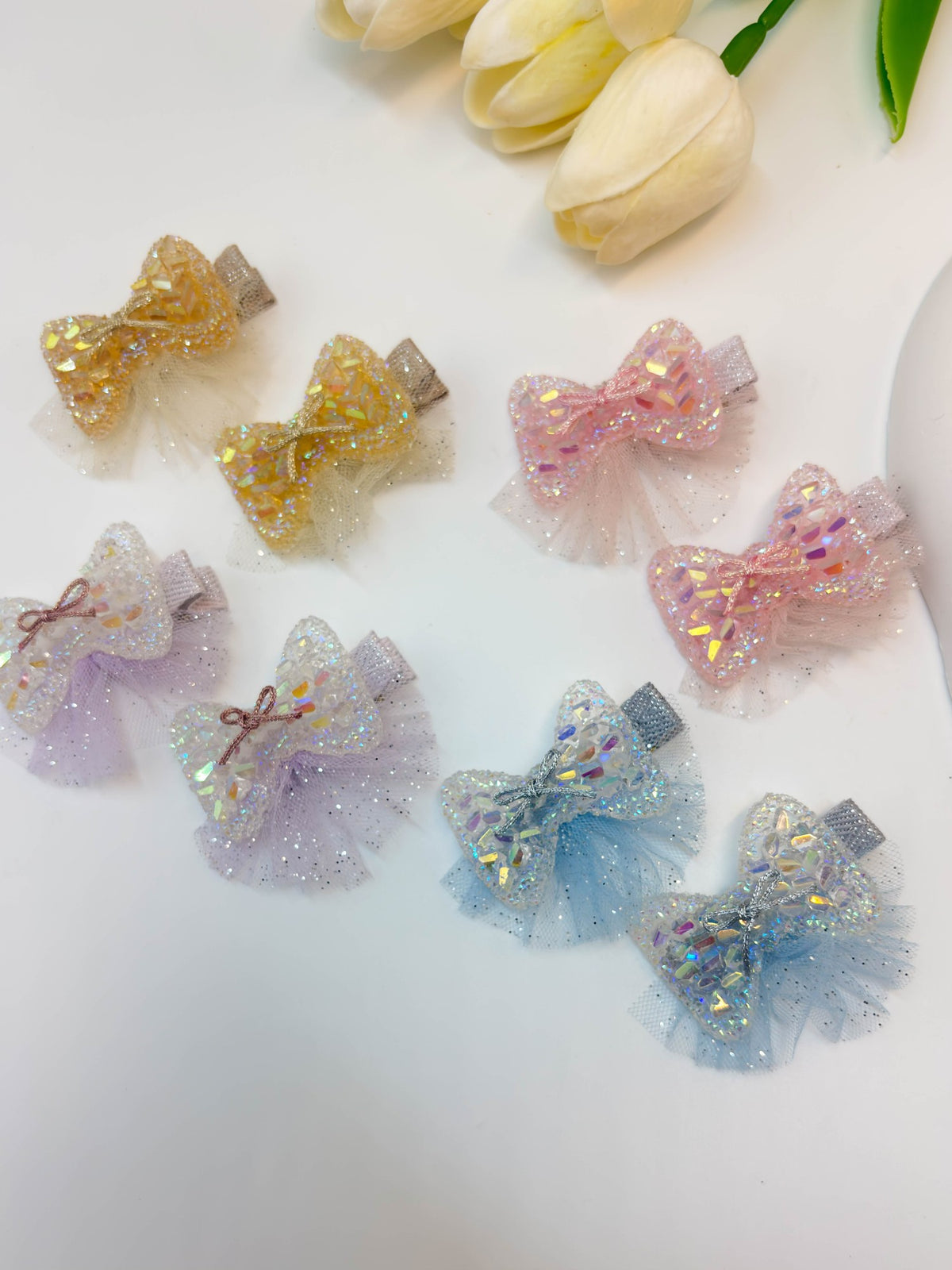 Sparkly Sequin & Tulle Bow Alligator Hair Clips