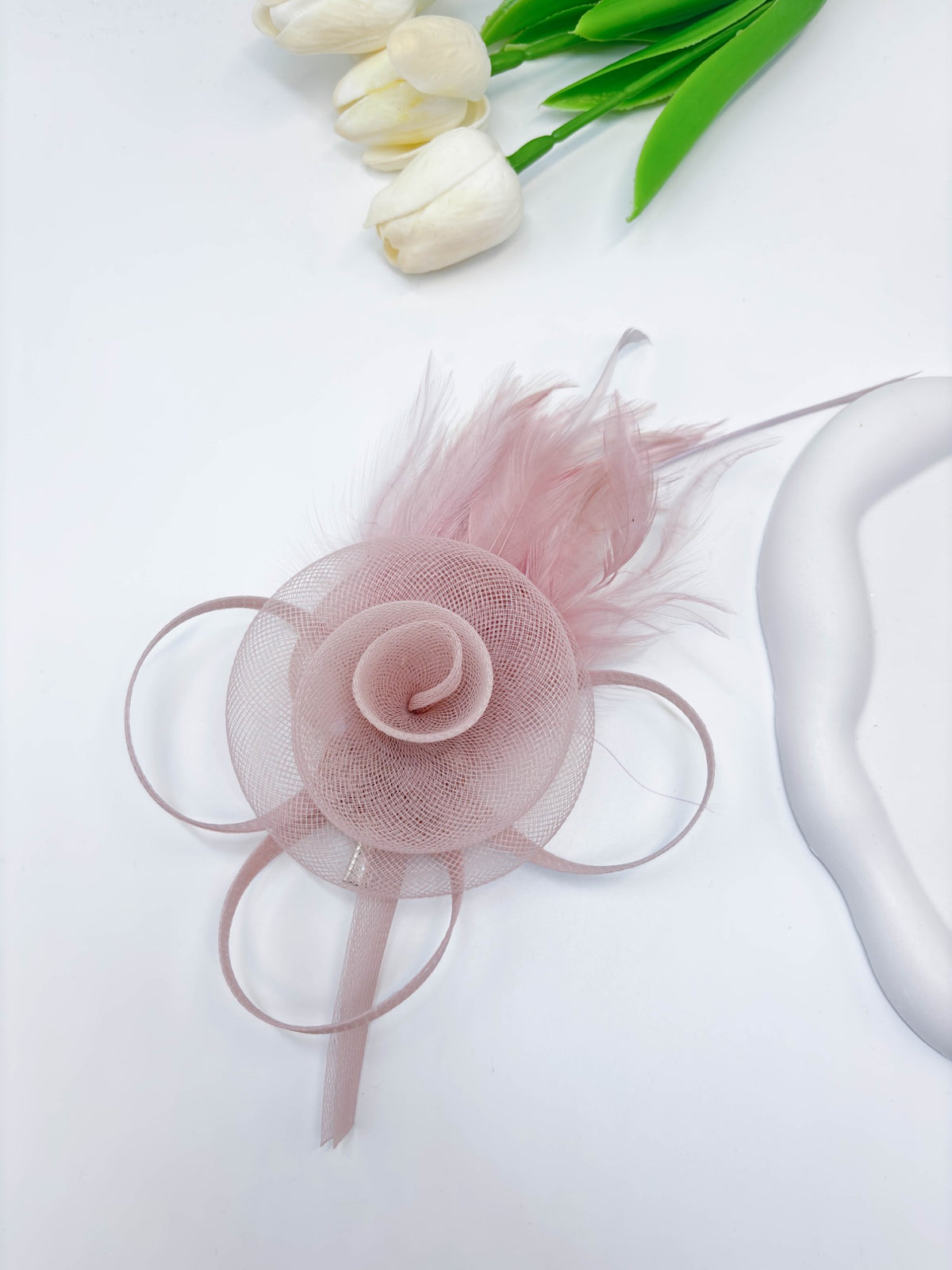 Ribbon Loop & Feather Fascinator Hair Clip