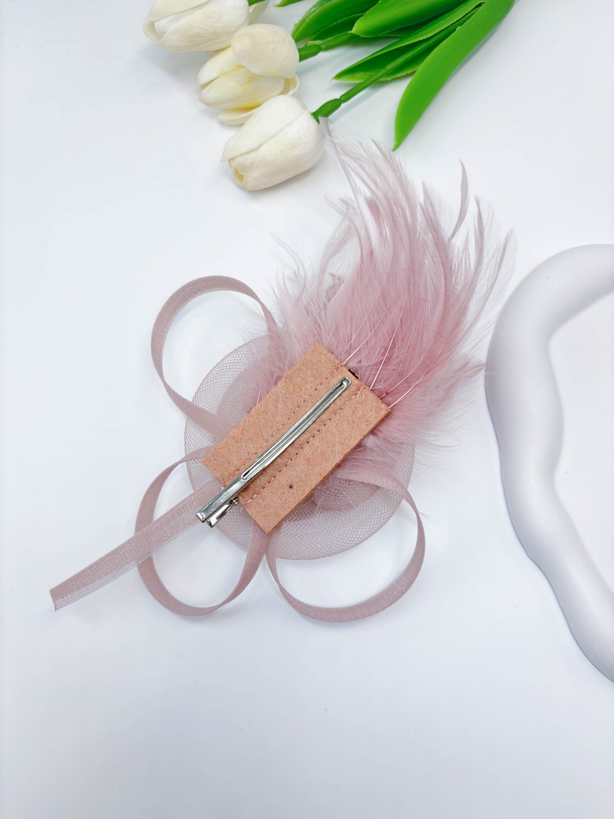 Ribbon Loop & Feather Fascinator Hair Clip