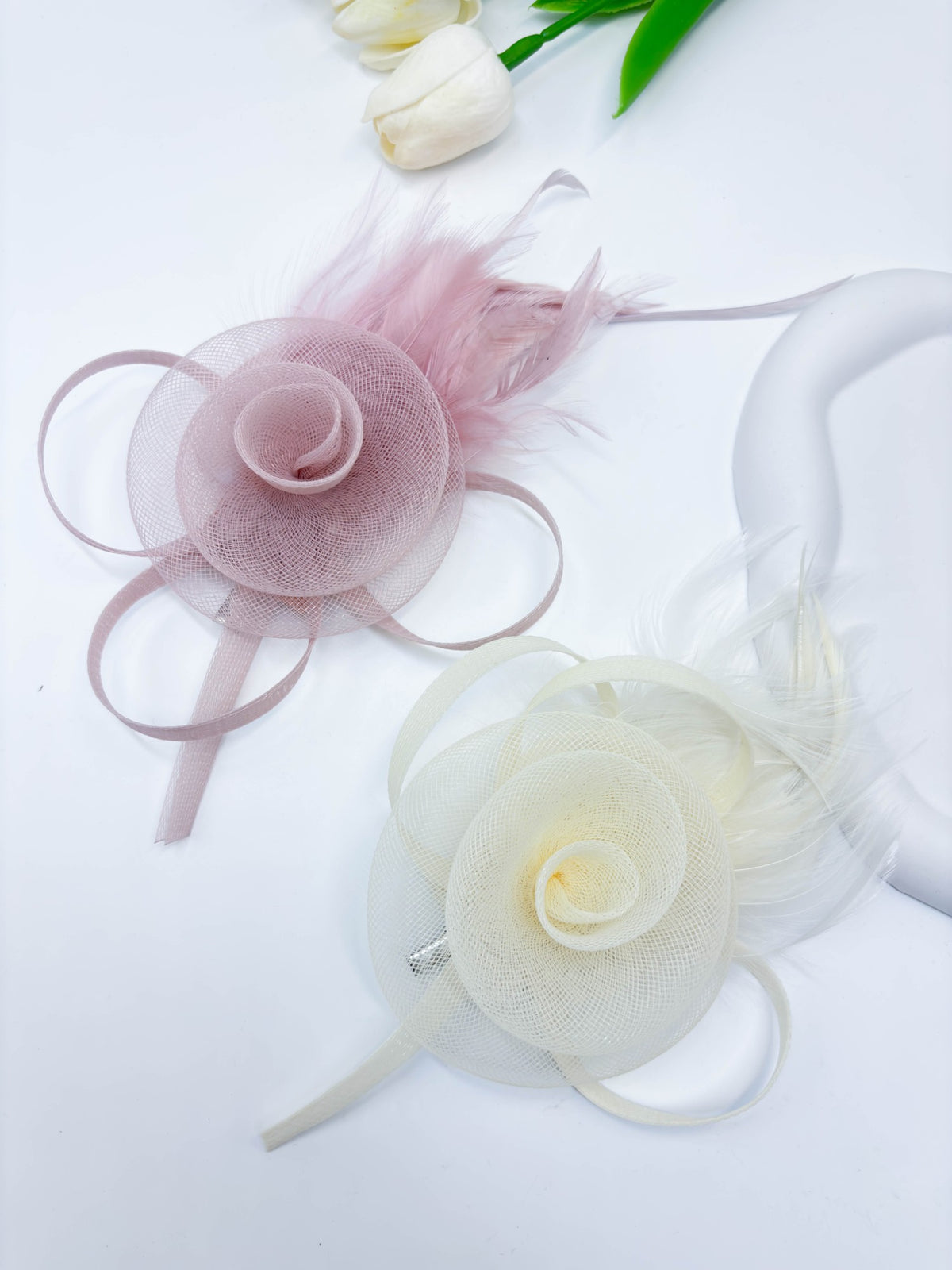 Ribbon Loop & Feather Fascinator Hair Clip