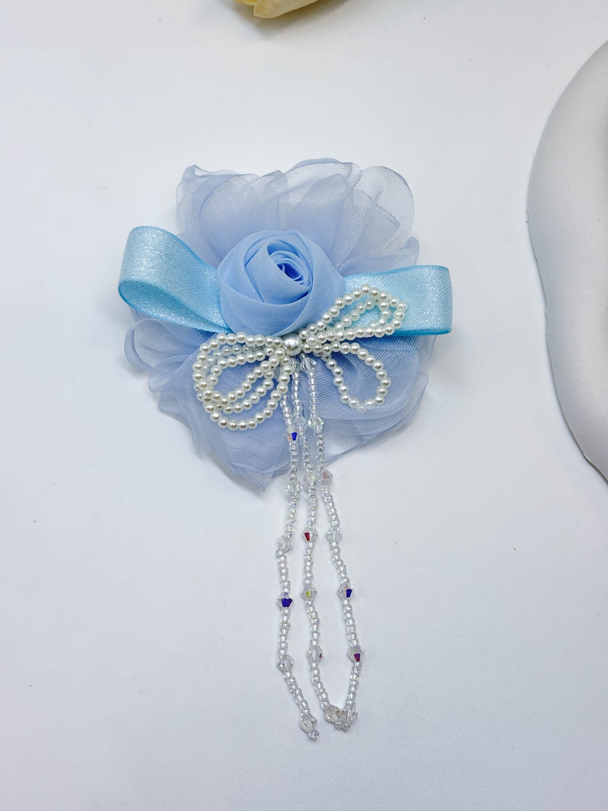 Organza Flower & Pearl Tassel Hair Clip