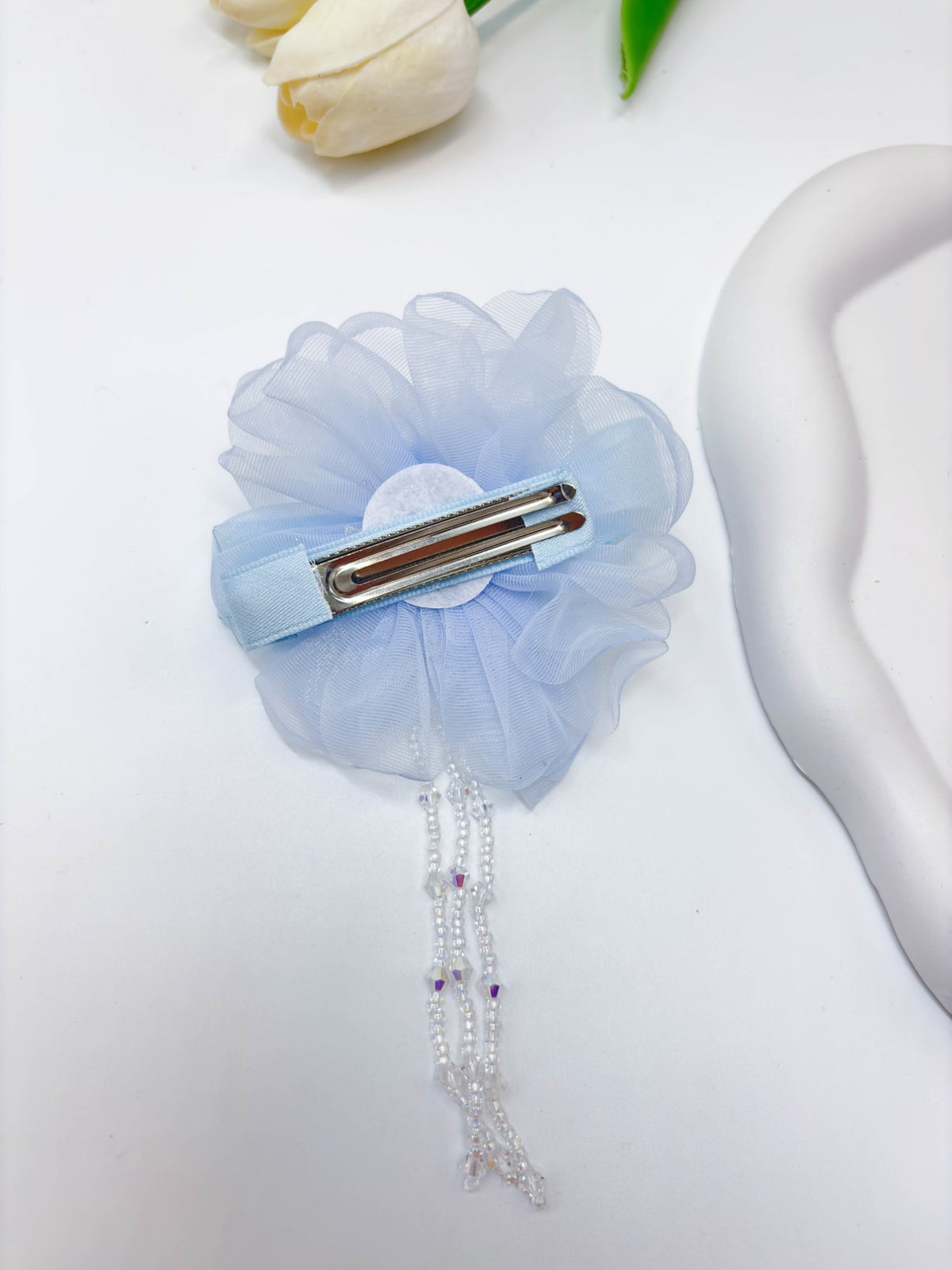 Organza Flower & Pearl Tassel Hair Clip
