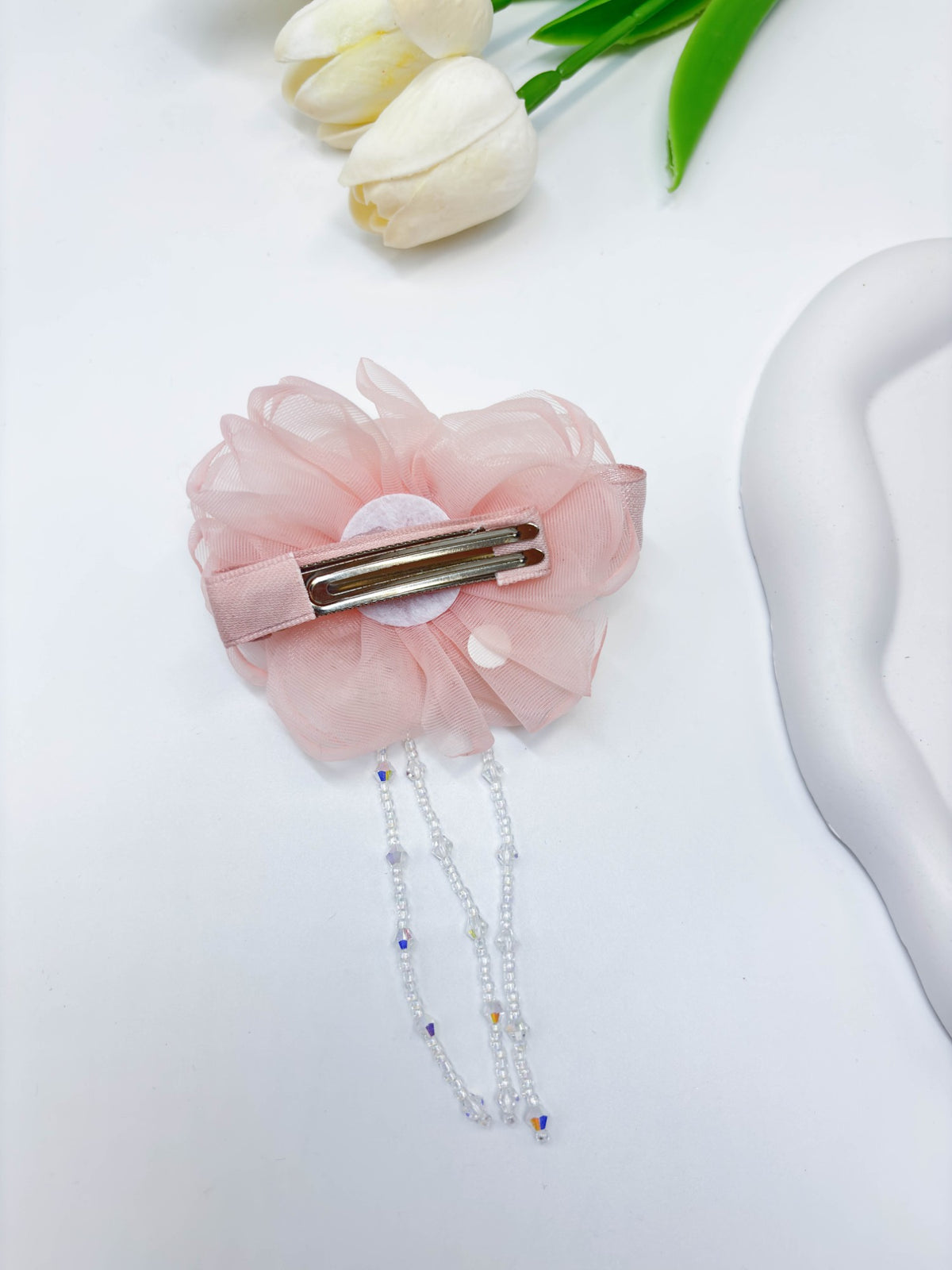 Organza Flower & Pearl Tassel Hair Clip