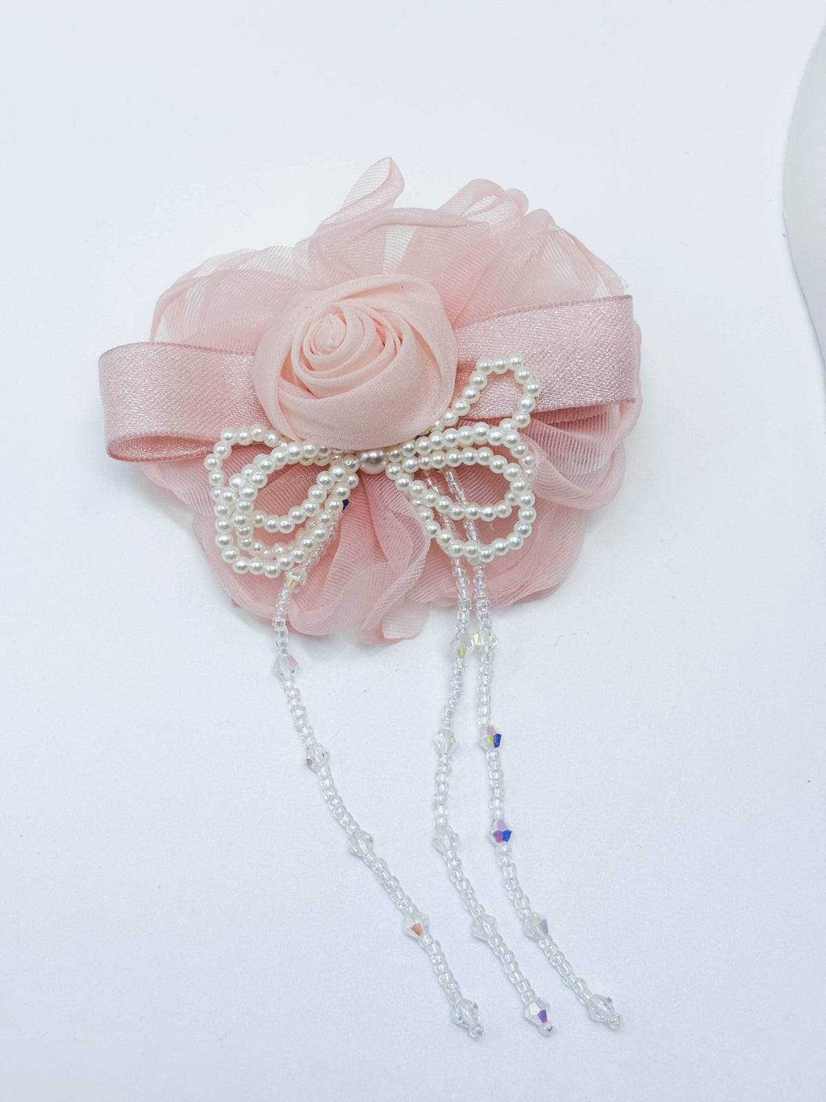 Organza Flower & Pearl Tassel Hair Clip