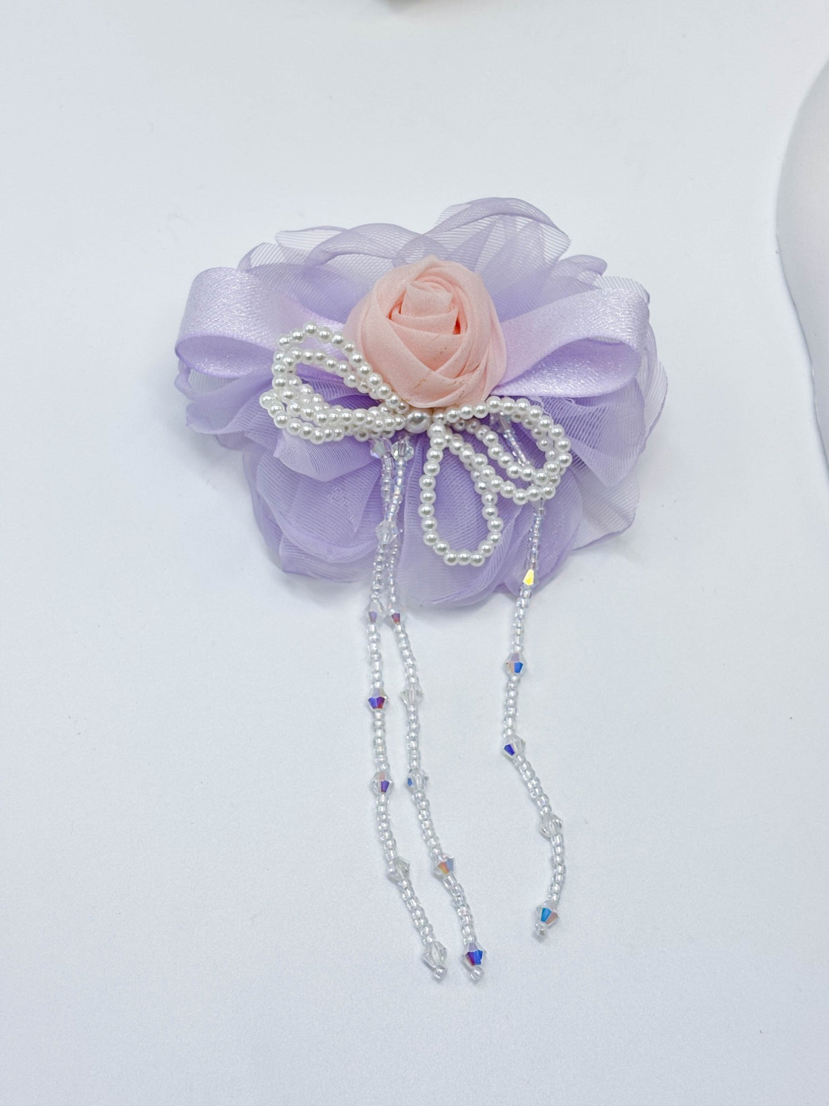 Organza Flower & Pearl Tassel Hair Clip