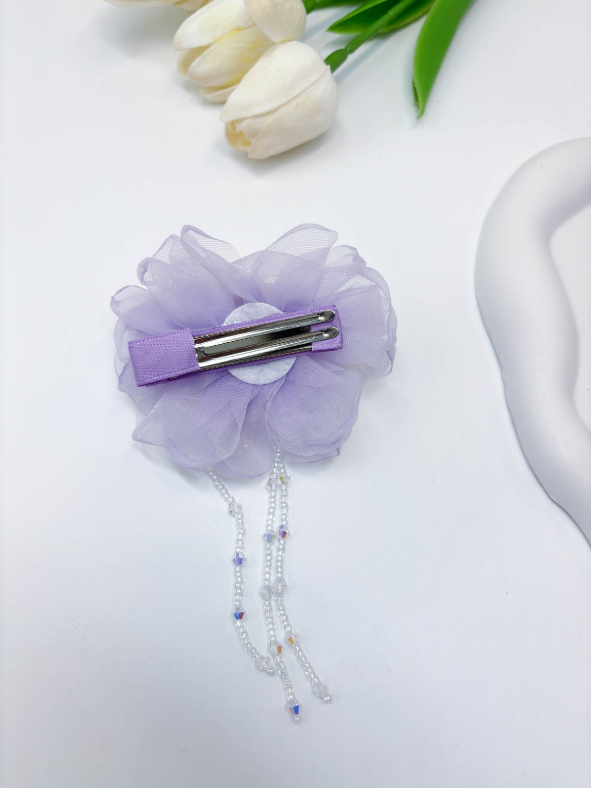 Organza Flower & Pearl Tassel Hair Clip