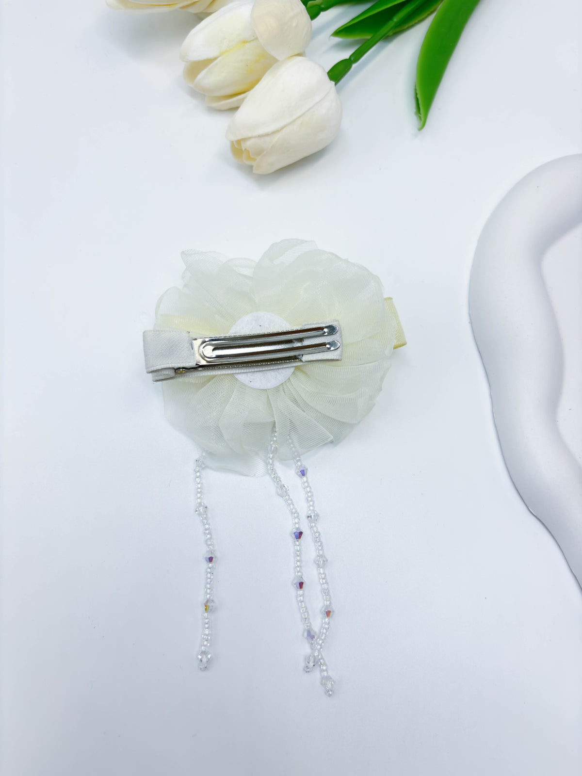 Organza Flower & Pearl Tassel Hair Clip
