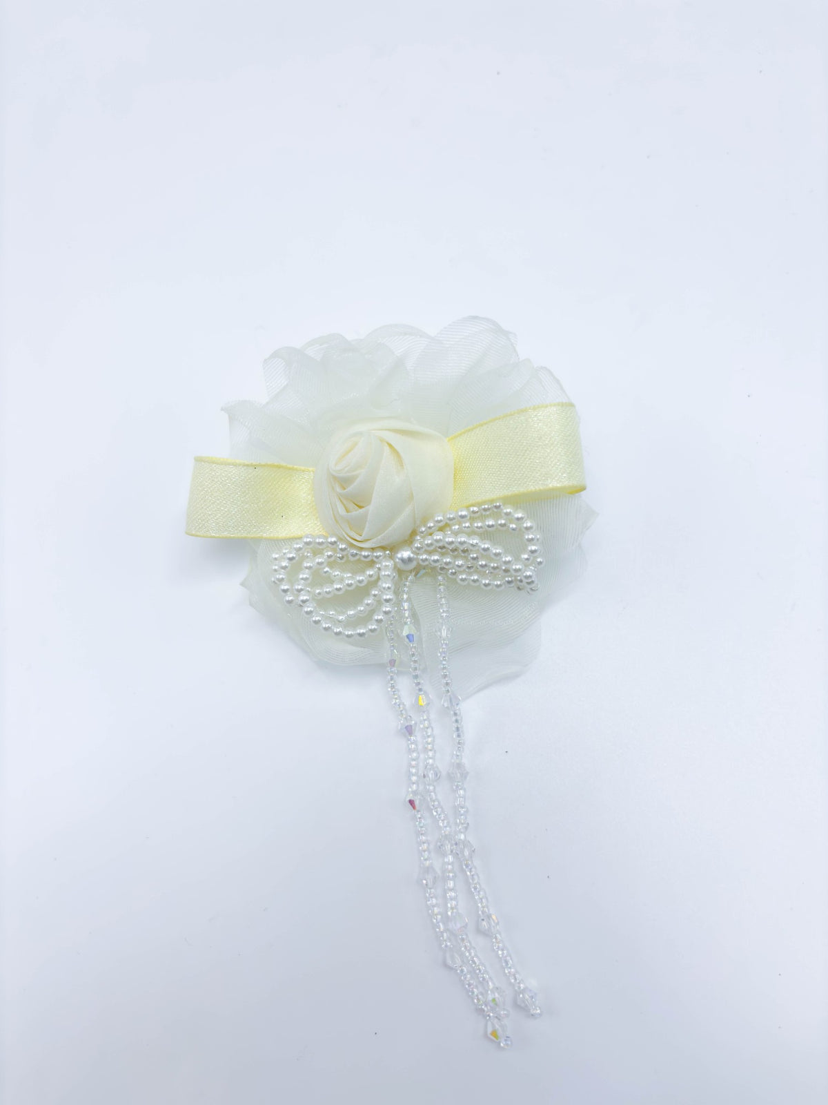 Organza Flower & Pearl Tassel Hair Clip