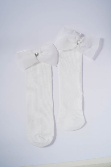 Elegant White Socks with Organza Bows