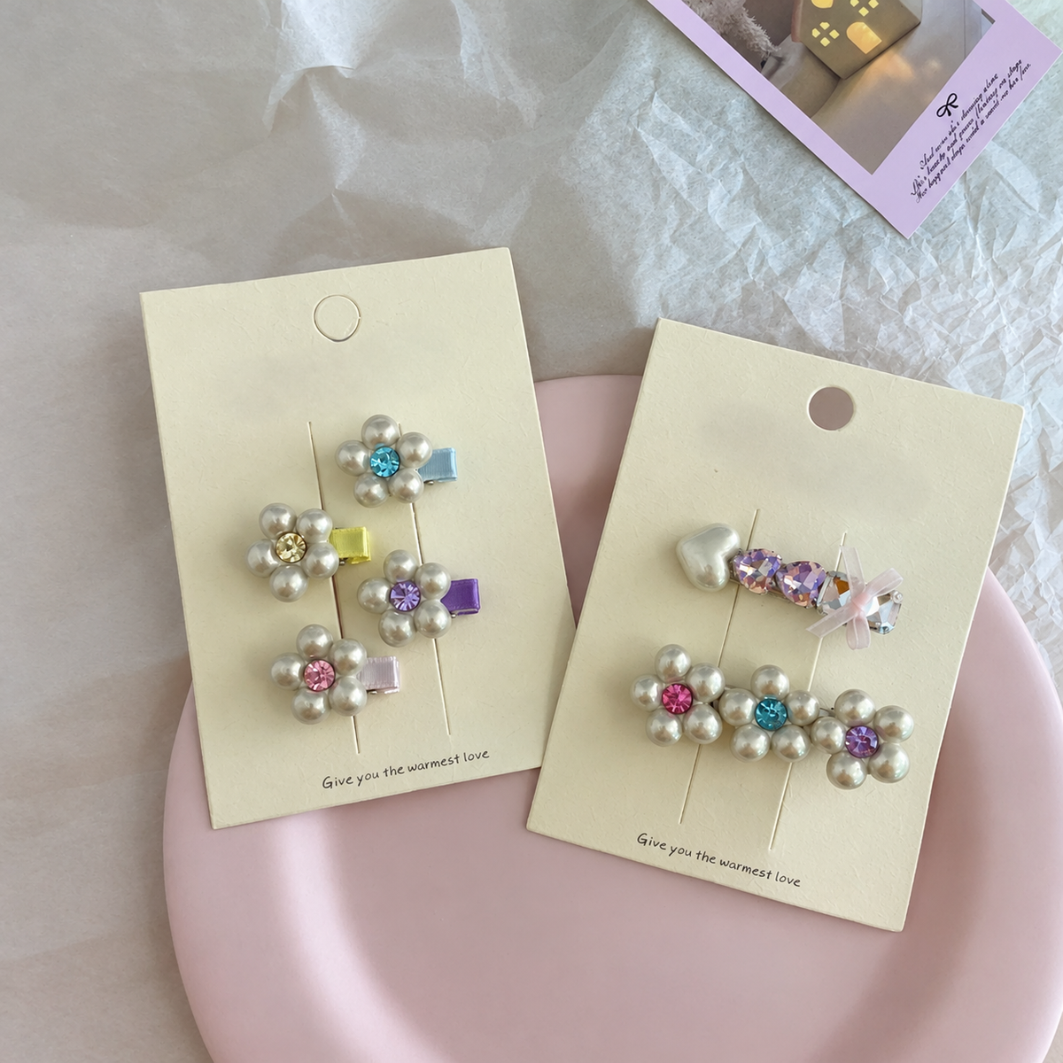 Mini Pearl Flower & Rhinestone Arrow Hair Clip Set