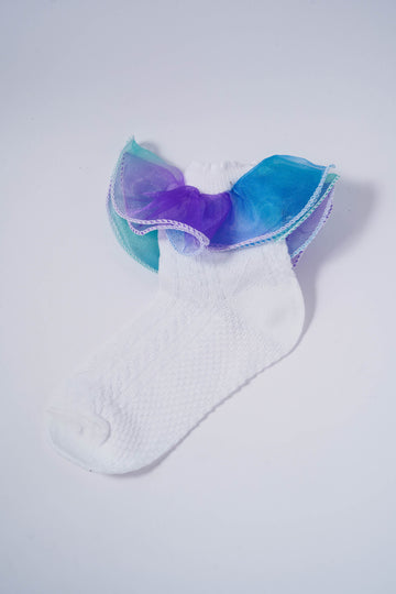 White Kids' Socks with Rainbow Candy Frill