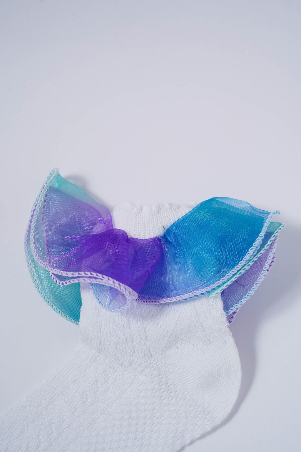 White Kids' Socks with Rainbow Candy Frill