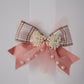 Pearl Bow Hair Clip with Tulle & Plaid Ribbon Elegant Party Accessory for Girls