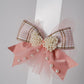 Pearl Bow Hair Clip with Tulle & Plaid Ribbon Elegant Party Accessory for Girls