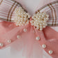 Pearl Bow Hair Clip with Tulle & Plaid Ribbon Elegant Party Accessory for Girls