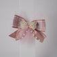 Pearl Bow Hair Clip with Tulle & Plaid Ribbon Elegant Party Accessory for Girls